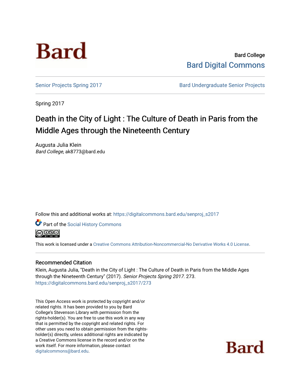 Death in the City of Light : the Culture of Death in Paris from the Middle Ages Through the Nineteenth Century