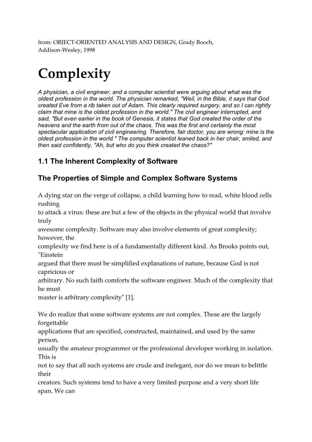 1.1 the Inherent Complexity of Software