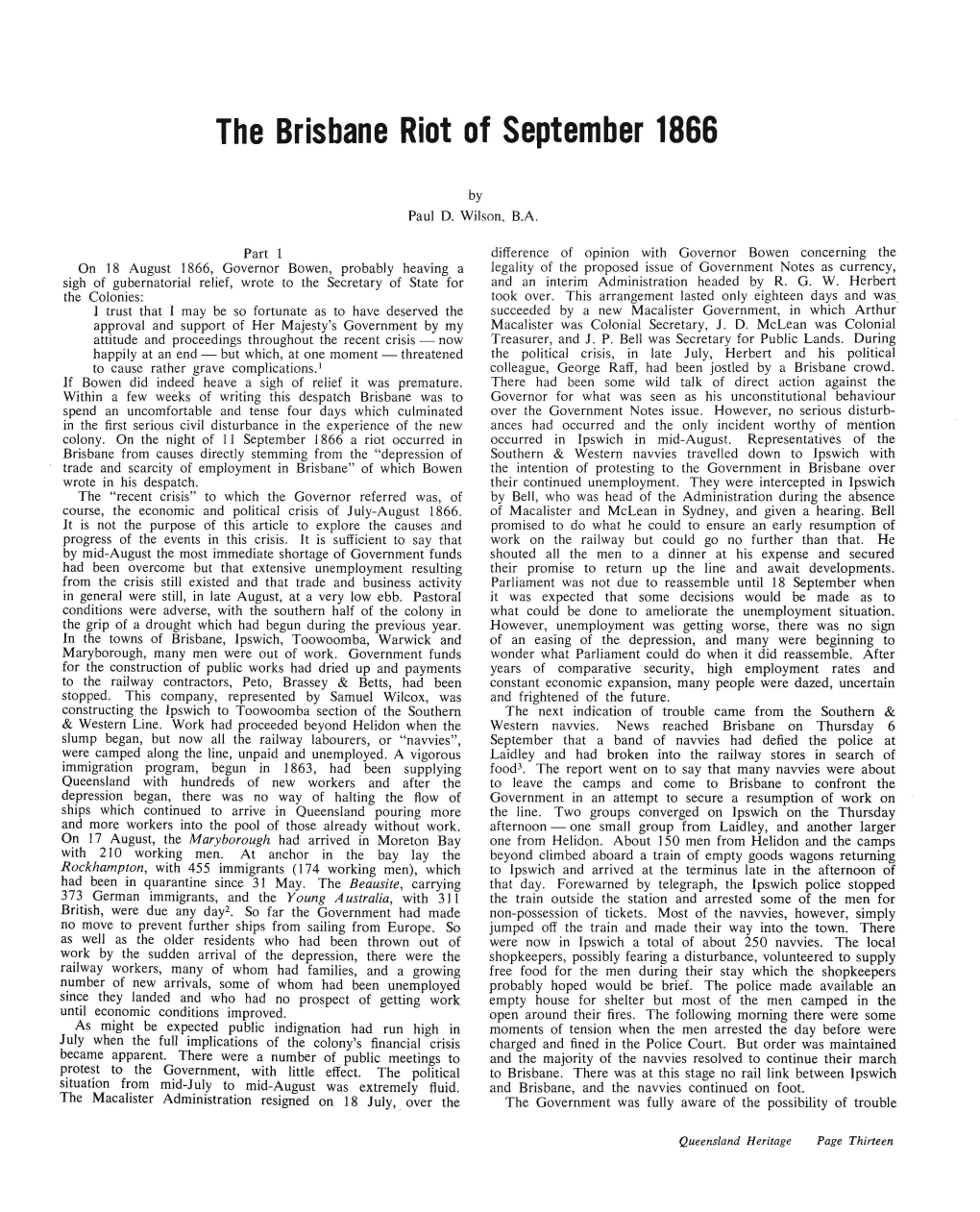 The Brisbane Riot of September 1866