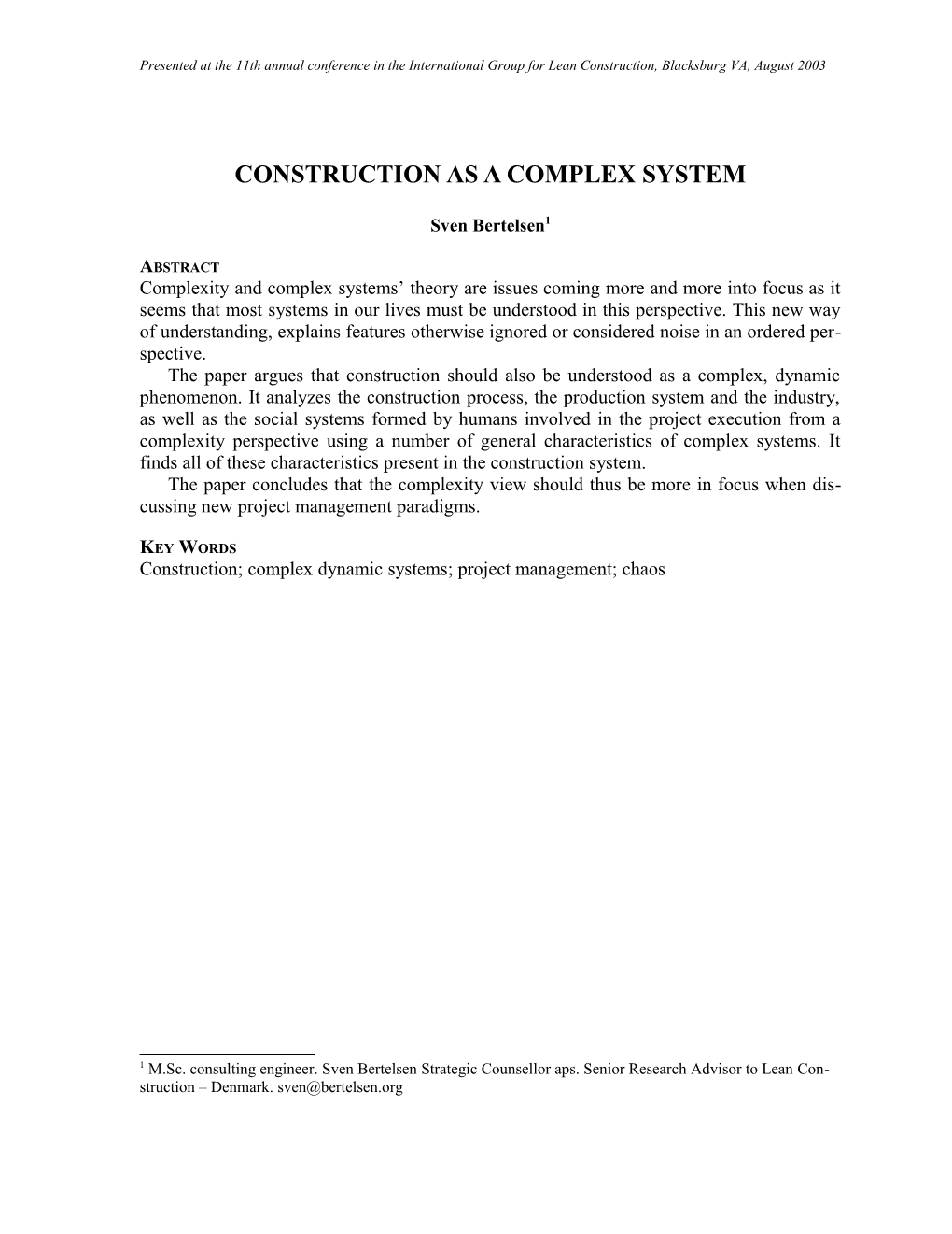 Construction As a Complex System