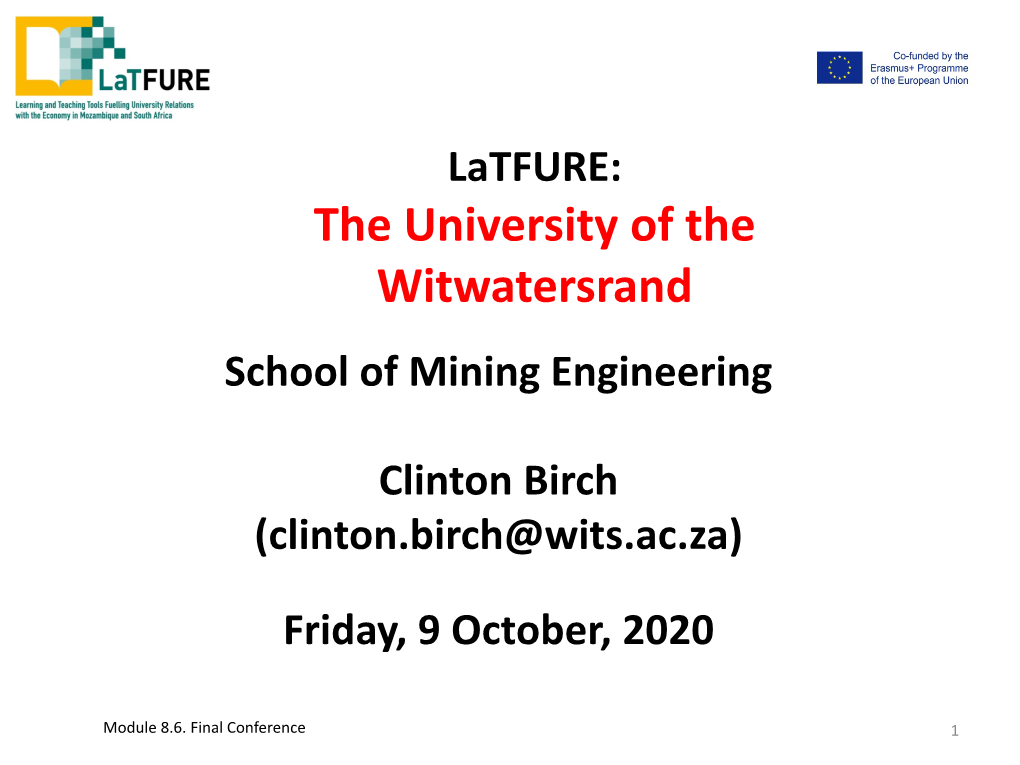 University of the Witwatersrand School of Mining Engineering