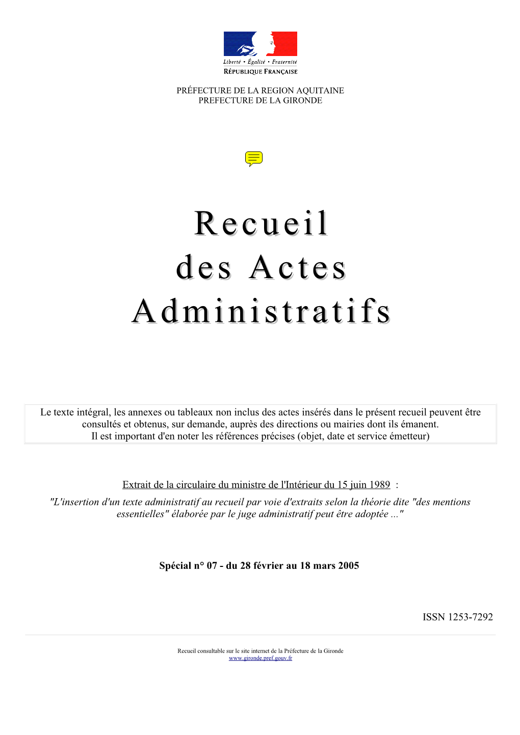 Recueil Des Actes Administratifs - Spécial N° 07 - Du 28 Février Au 18 Mars 2005 – Page 2 AFFAIRES MARITIMES