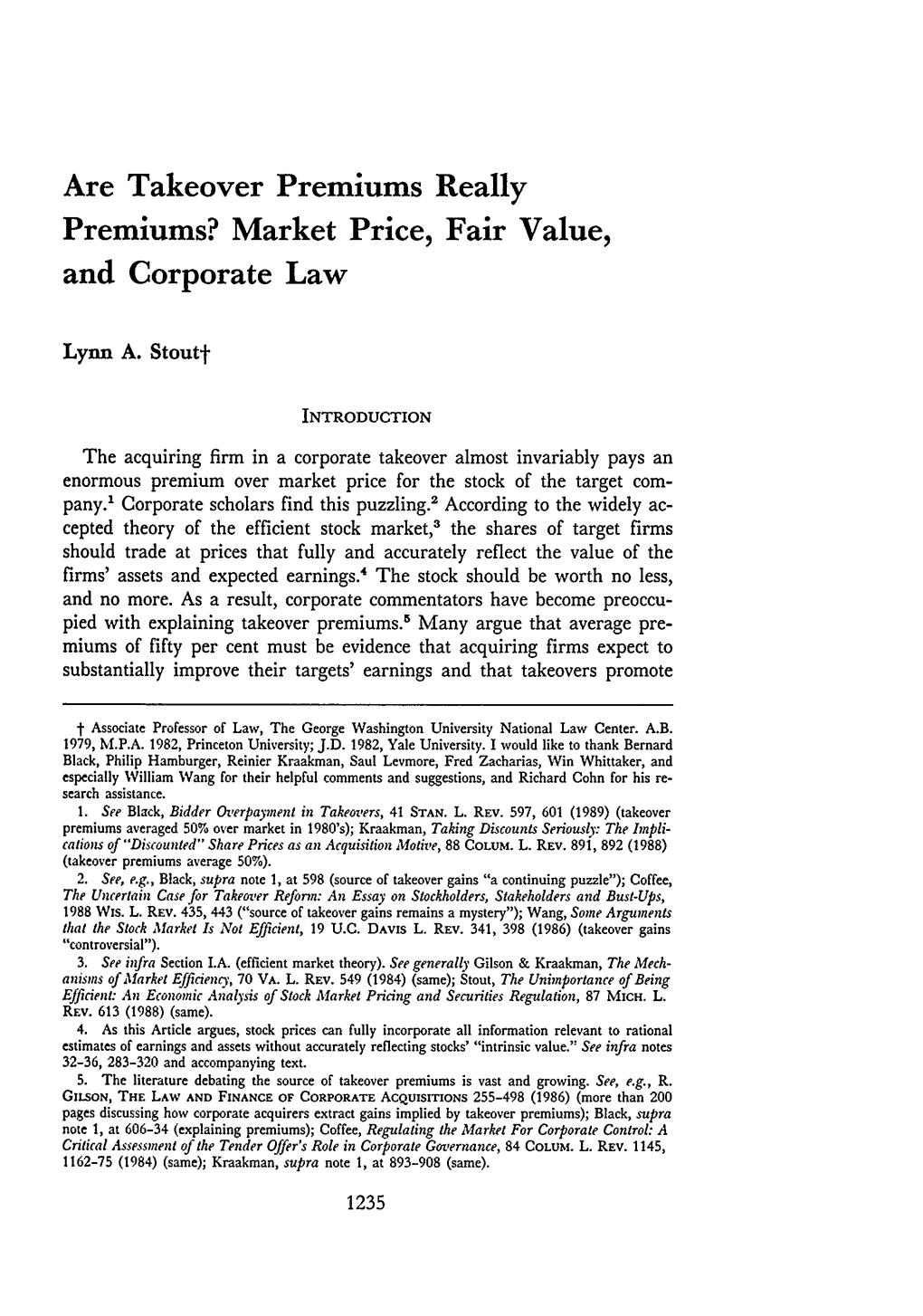Are Takeover Premiums Really Premiums? Market Price, Fair Value, and Corporate Law
