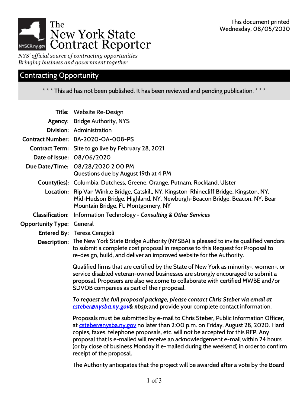 New York State Contract Reporter