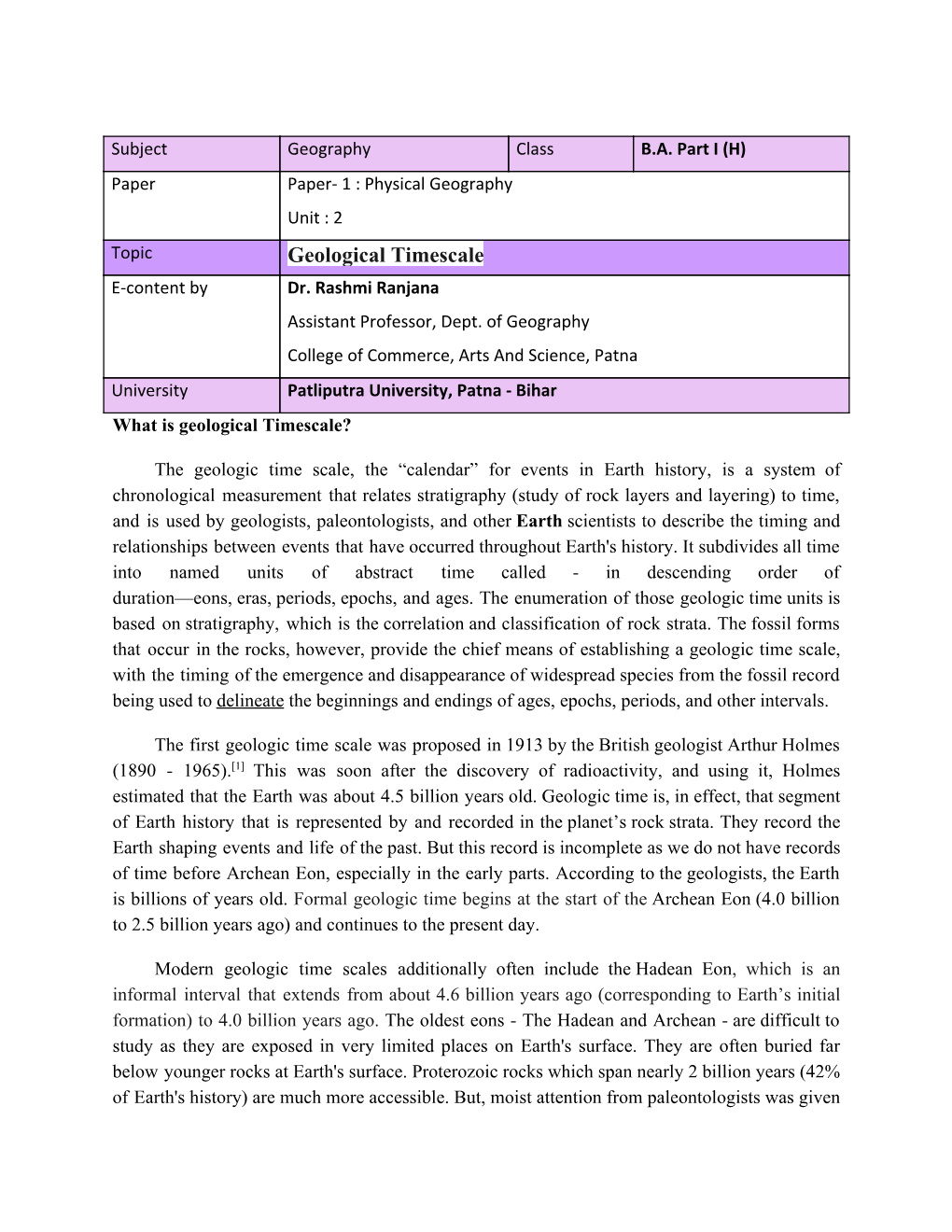 Geological Timescale E-Content by Dr