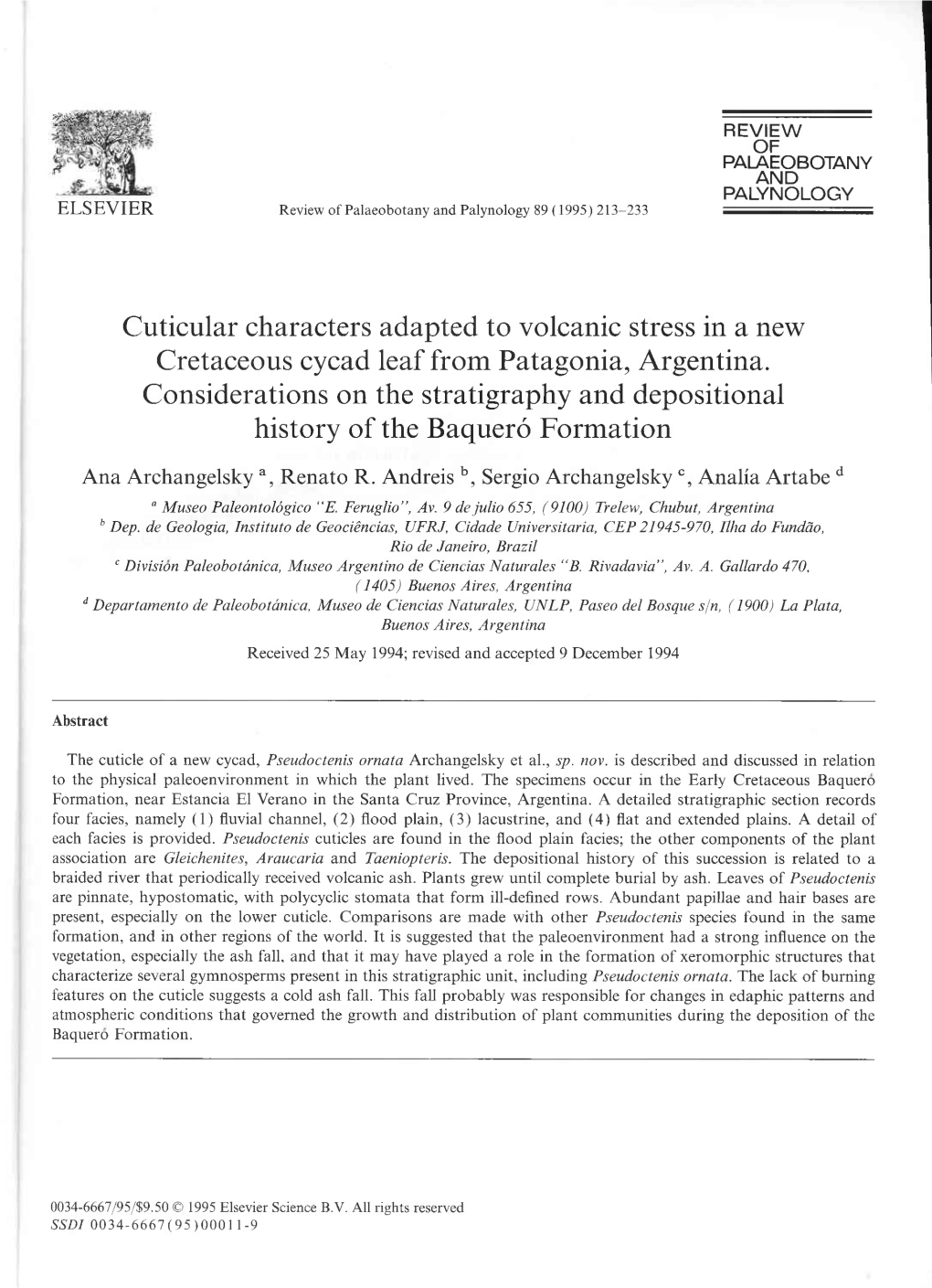 Cuticular Characters Adapted to Volcanic Stress in a New Cretaceous Cycad Leaf from Patagonia, Argentina