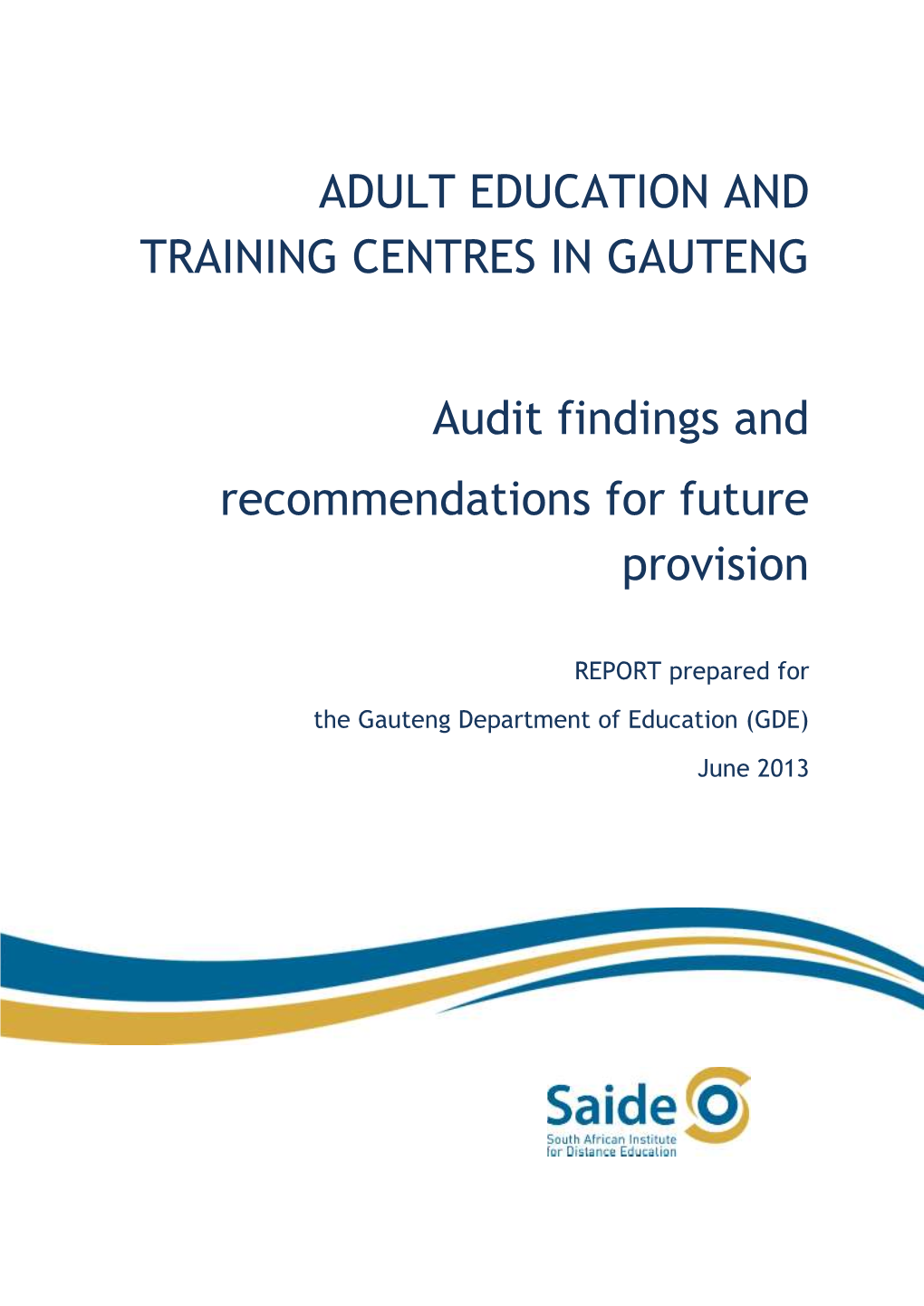 ADULT EDUCATION and TRAINING CENTRES in GAUTENG Audit