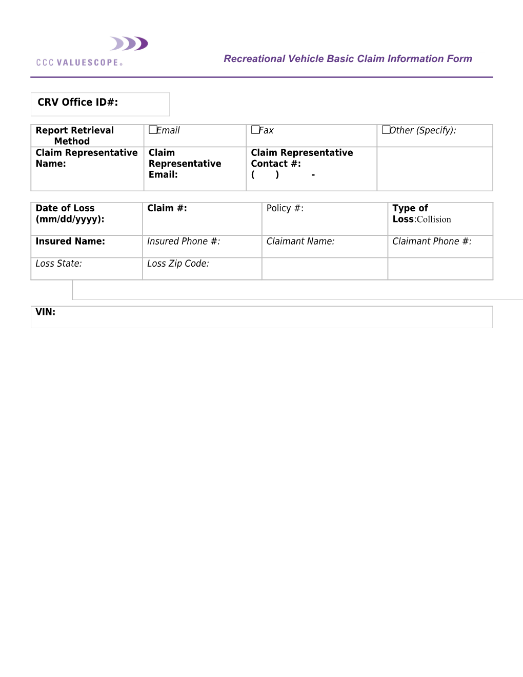 Marine Craft Basic Claim Information Form