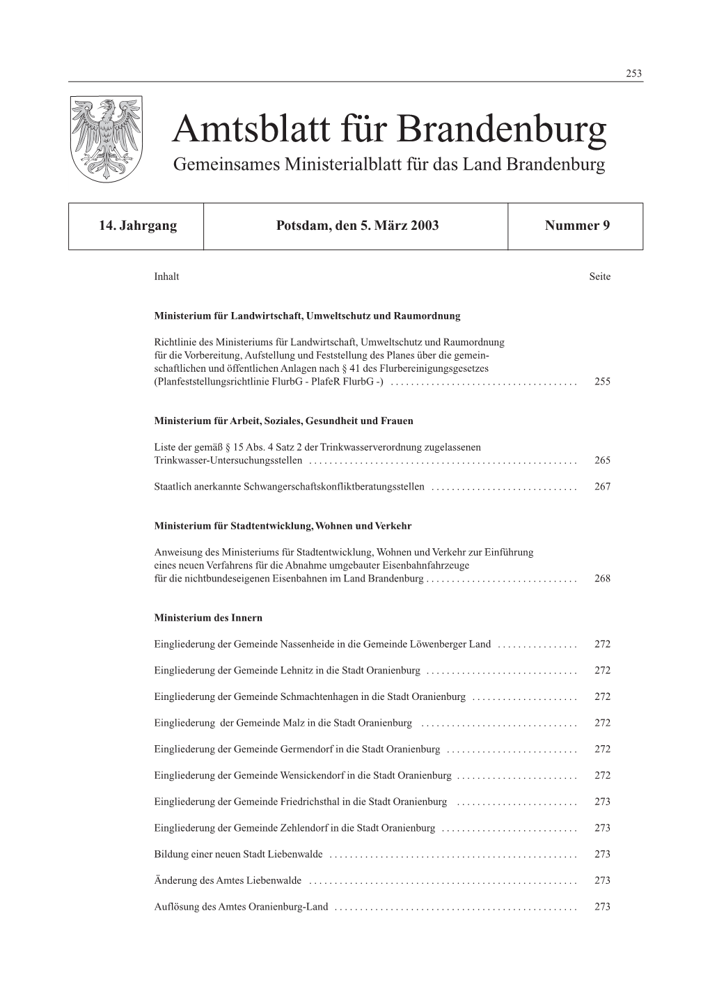 Amtsblatt Für Brandenburg Gemeinsames Ministerialblatt Für Das Land Brandenburg