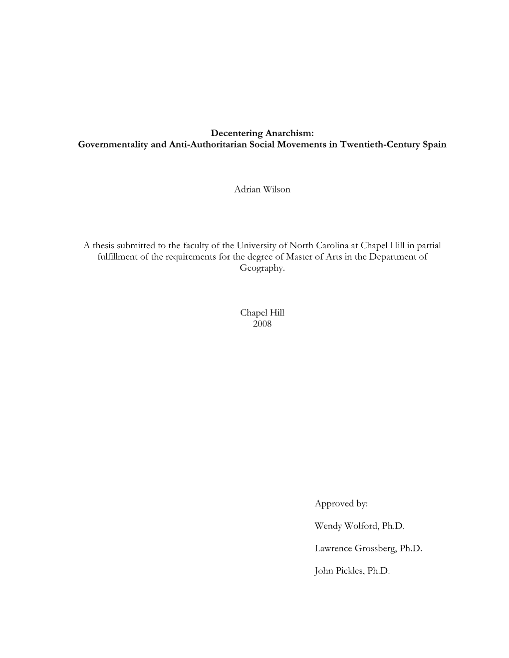 Decentering Anarchism: Governmentality and Anti-Authoritarian Social Movements in Twentieth-Century Spain