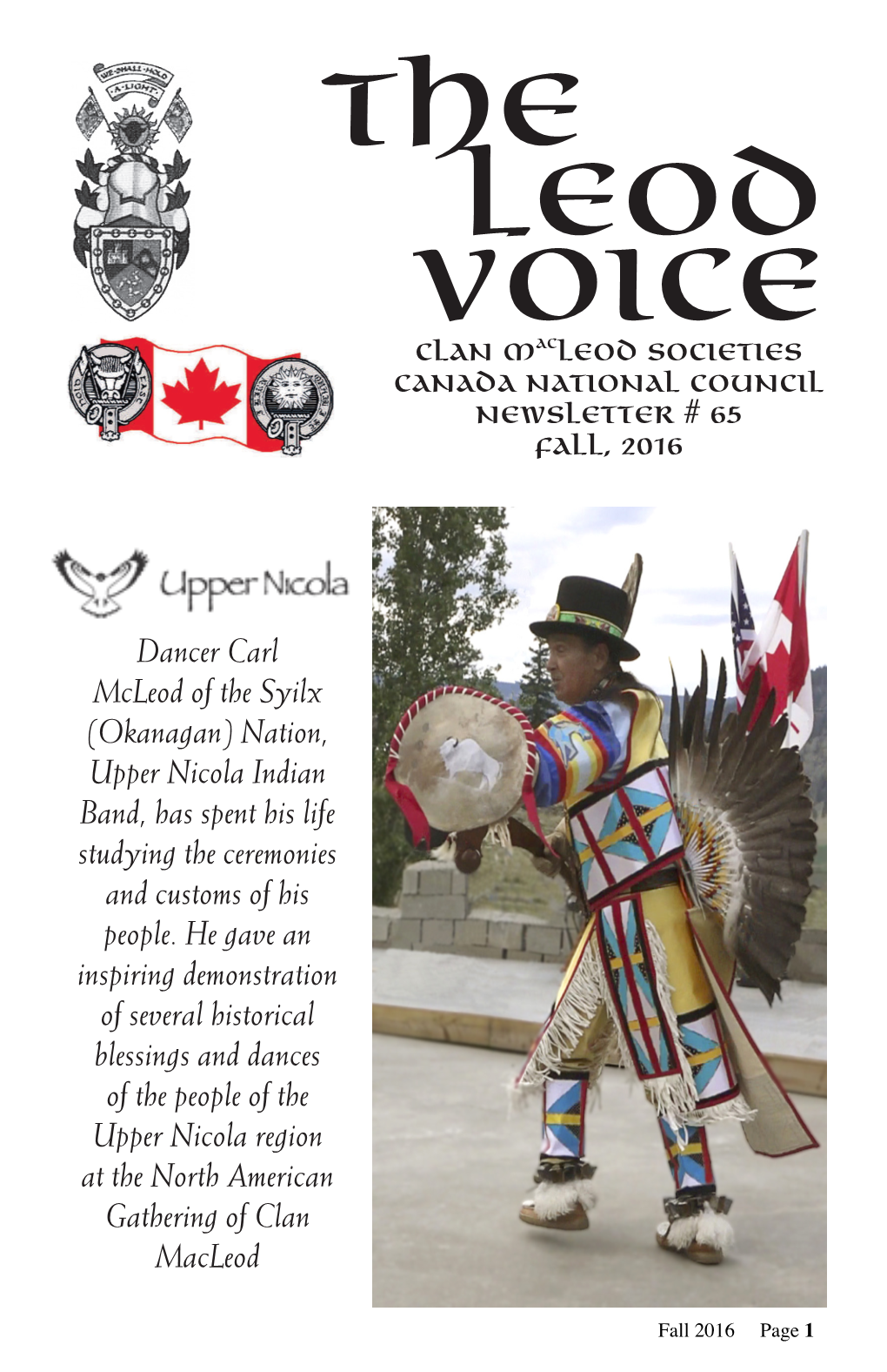 Clan Macleod Societies Canada National Council Newsletter # 65 Fall, 2016