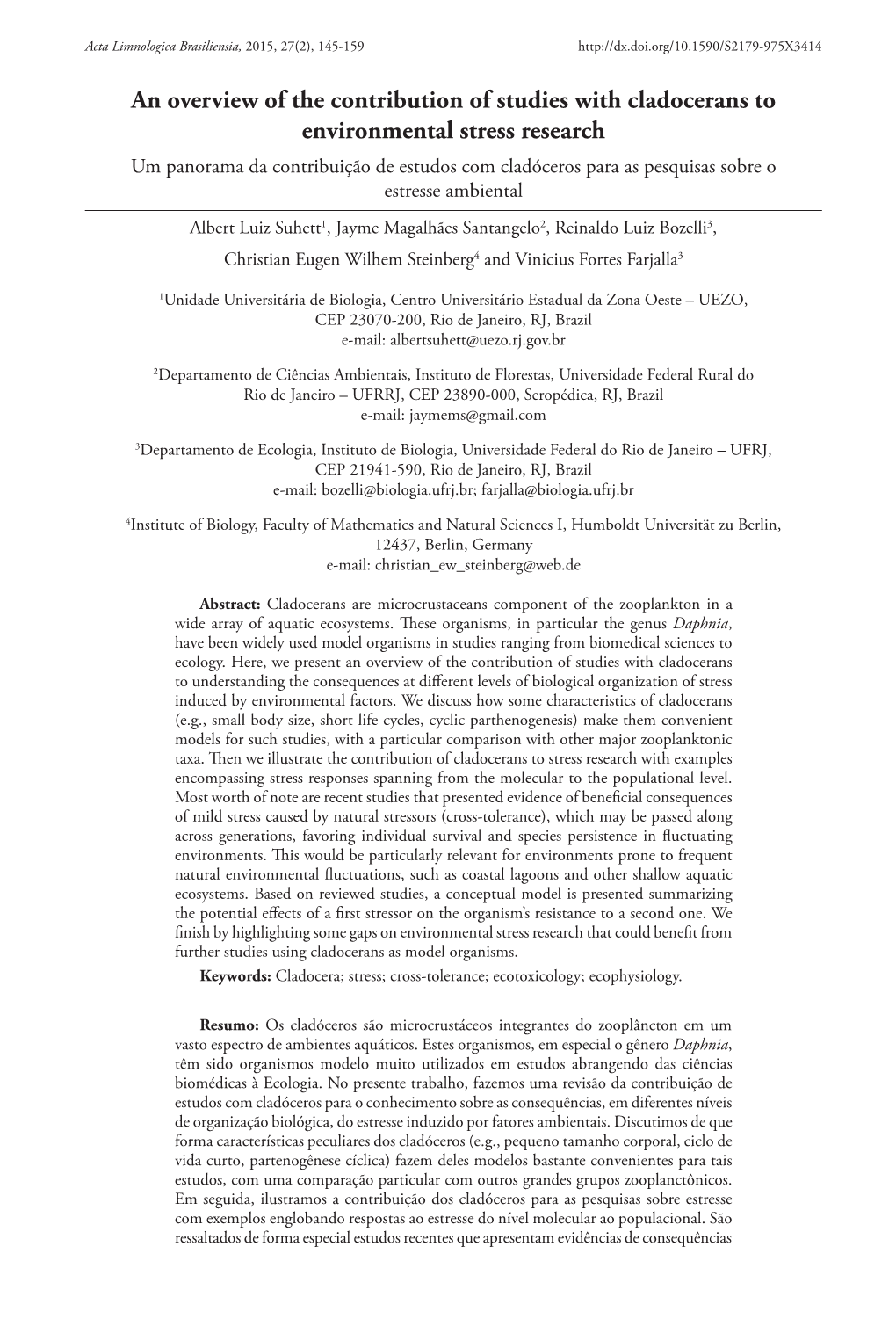 An Overview of the Contribution of Studies with Cladocerans to Environmental Stress Research