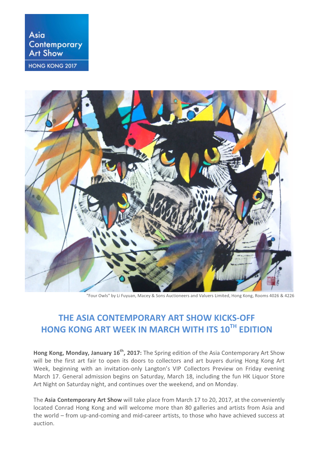 The Asia Contemporary Art Show Kicks-Off Hong Kong Art Week in March with Its 10Th Edition