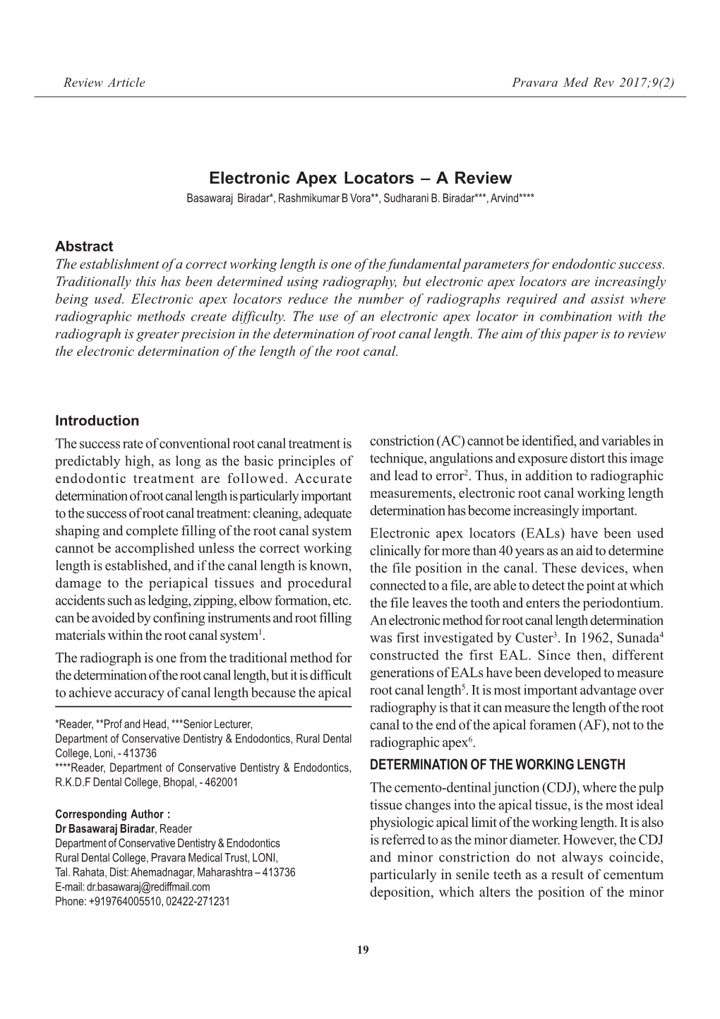 Electronic Apex Locators – a Review -Basawaraj Biradar, Rashmikumar B