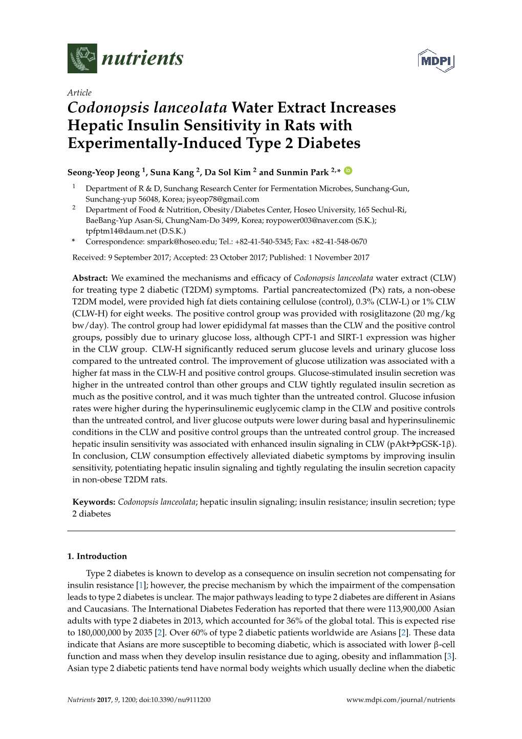Codonopsis Lanceolata Water Extract Increases Hepatic Insulin Sensitivity