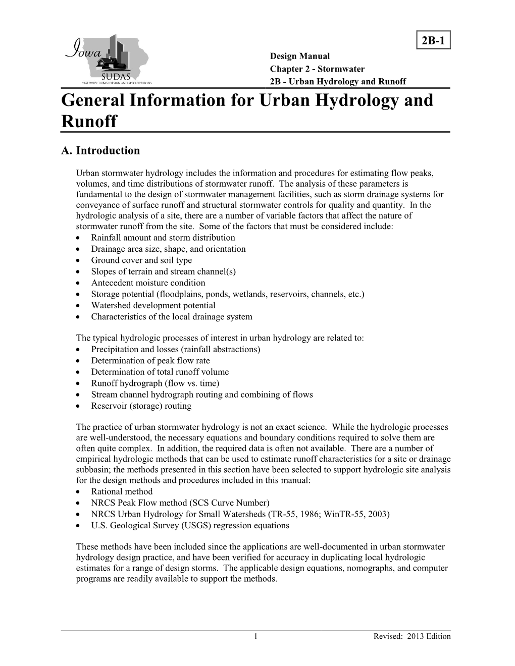 Section 2B-1 - General Information for Urban Hydrology and Runoff