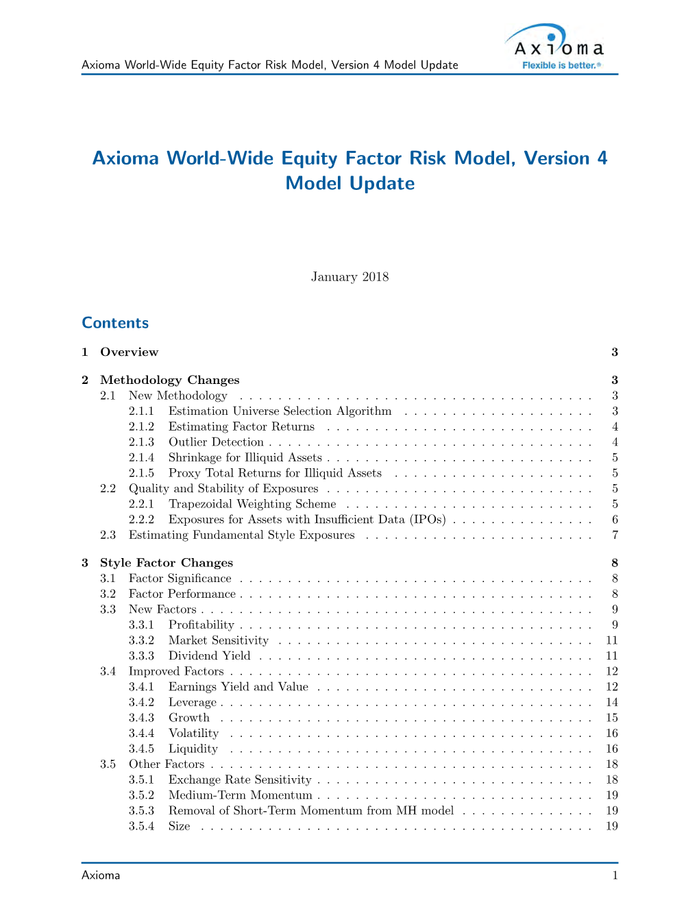 Axioma World-Wide Equity Factor Risk Model, Version 4 Model Update