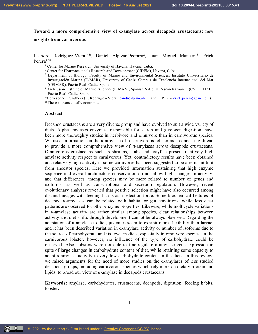 Toward a More Comprehensive View of Α-Amylase Across Decapods Crustaceans: New Insights from Carnivorous