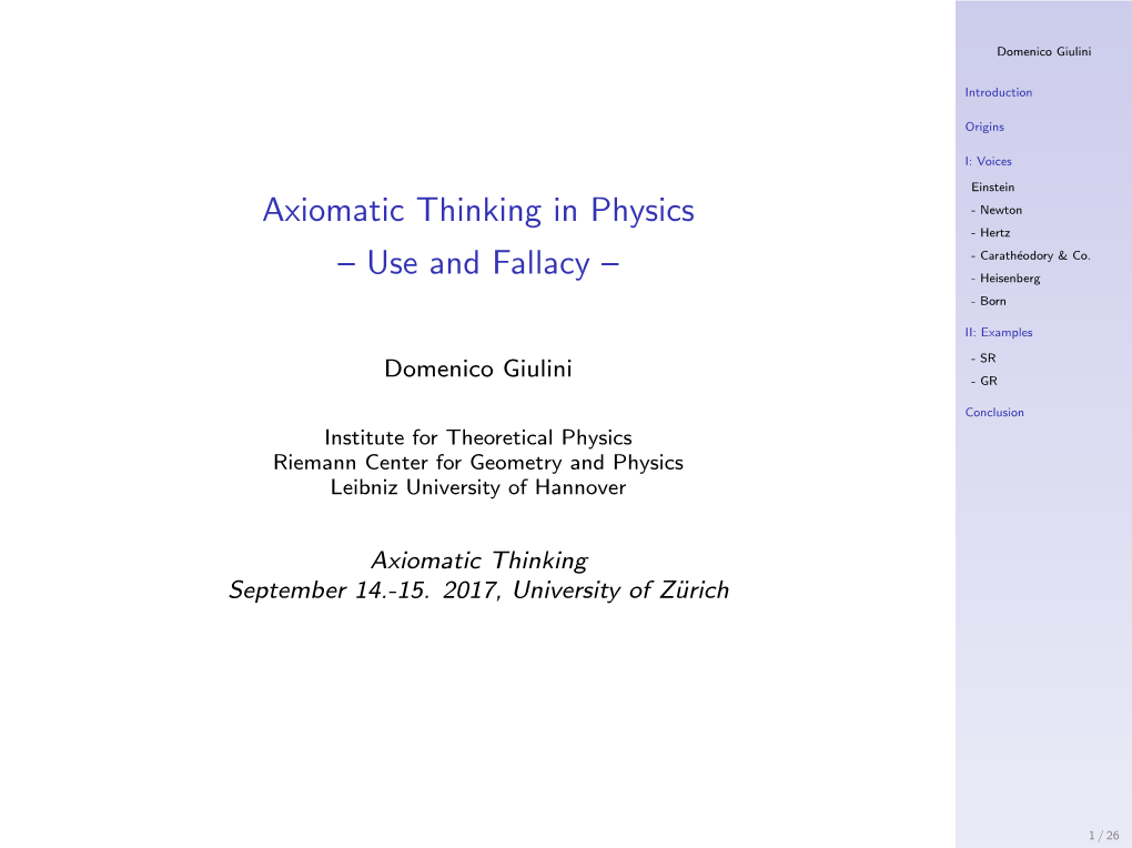 Axiomatic Thinking in Physics [5Pt] – Use and Fallacy –