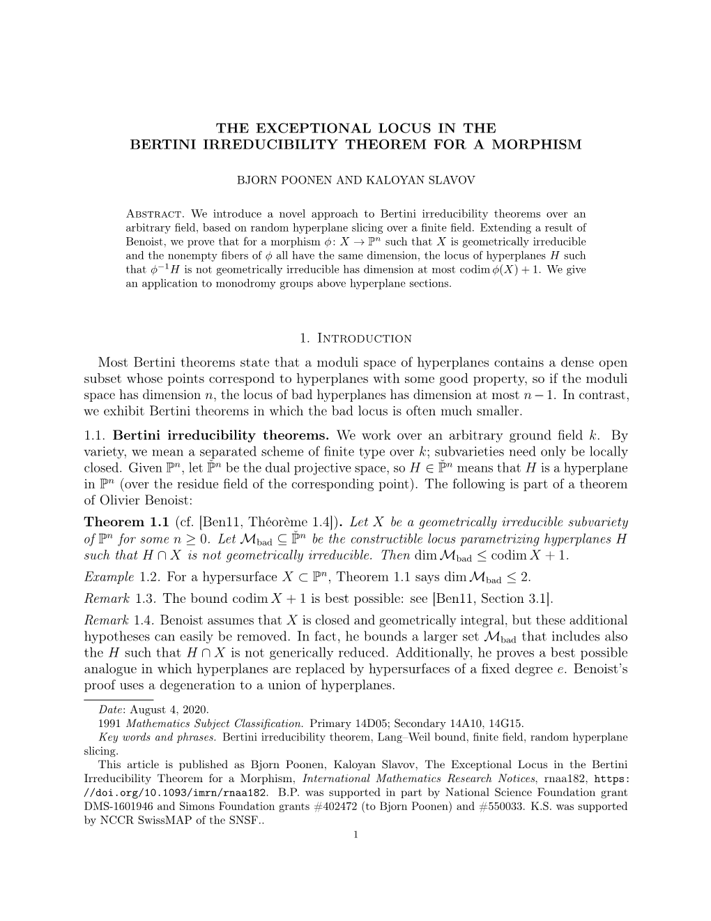 The Exceptional Locus in the Bertini Irreducibility Theorem for a Morphism