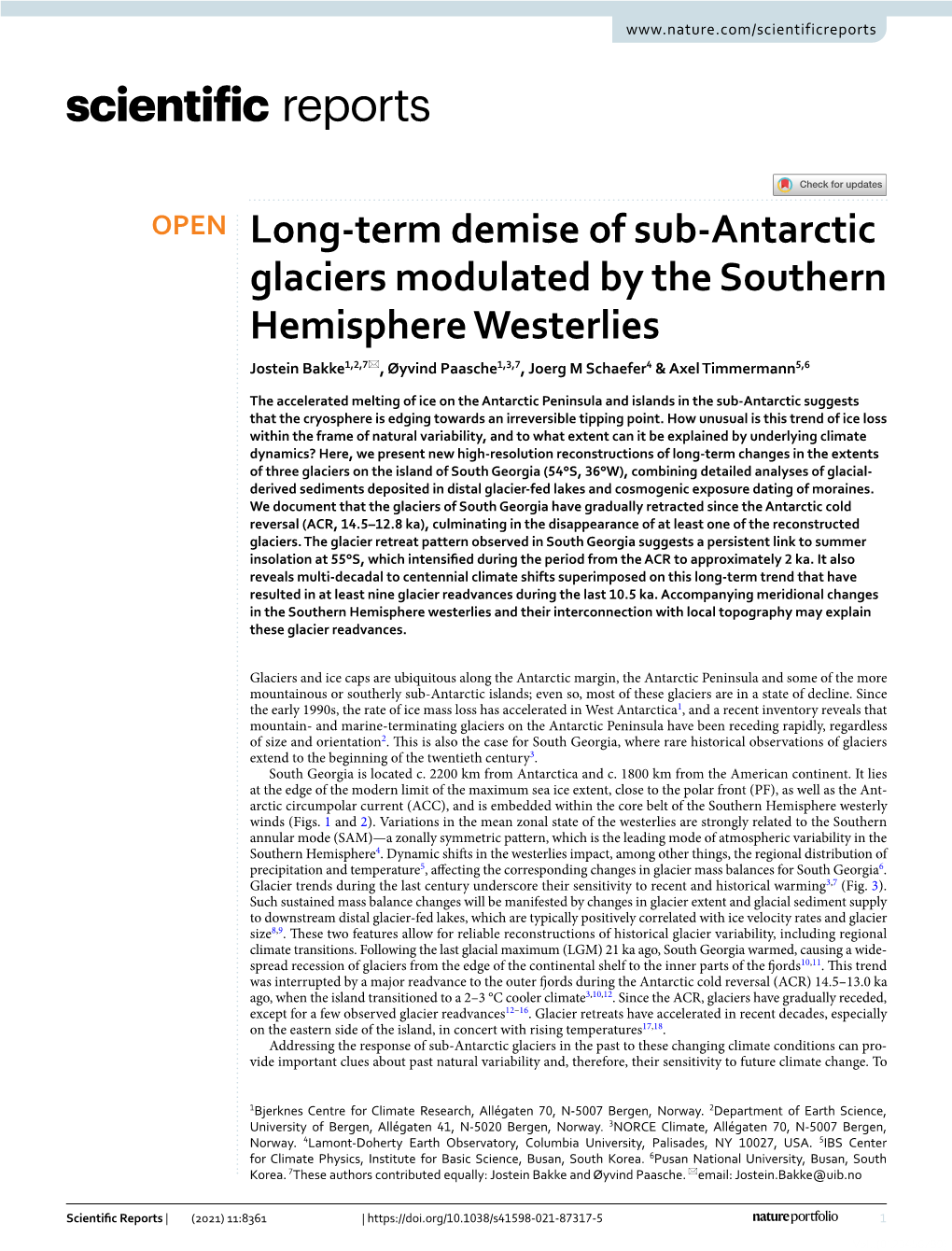 Long-Term Demise of Sub-Antarctic Glaciers Modulated by the Southern