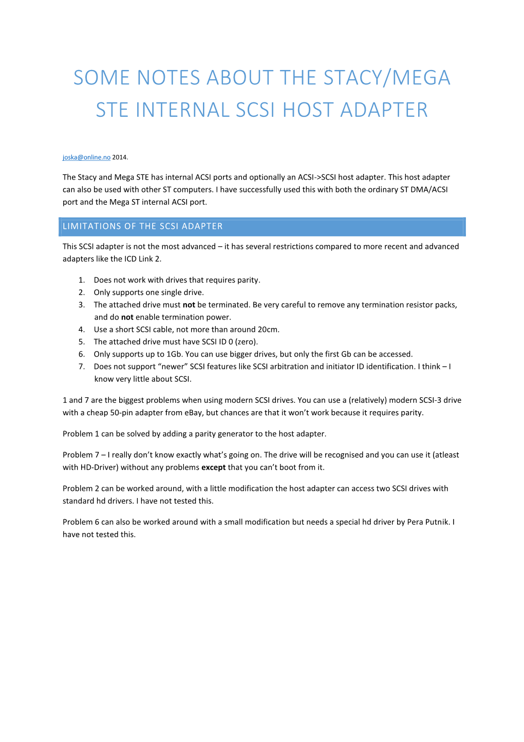 Some Notes on the Stacy/MSTE SCSI Host Adapter