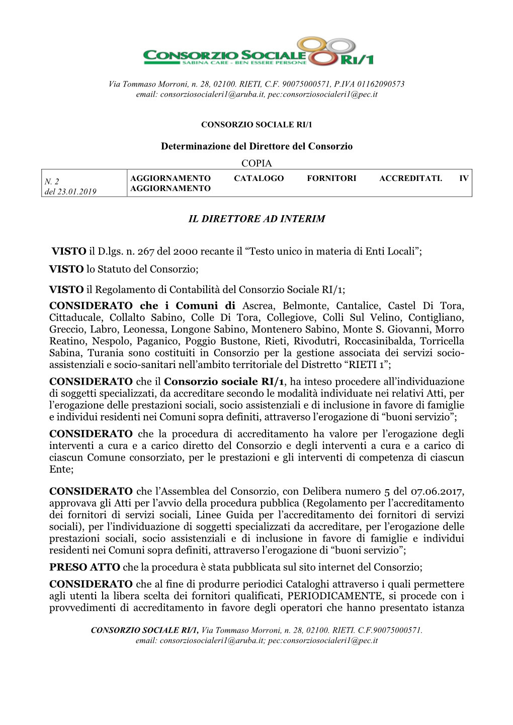 Determinazione Del Direttore Del Consorzio COPIA IL