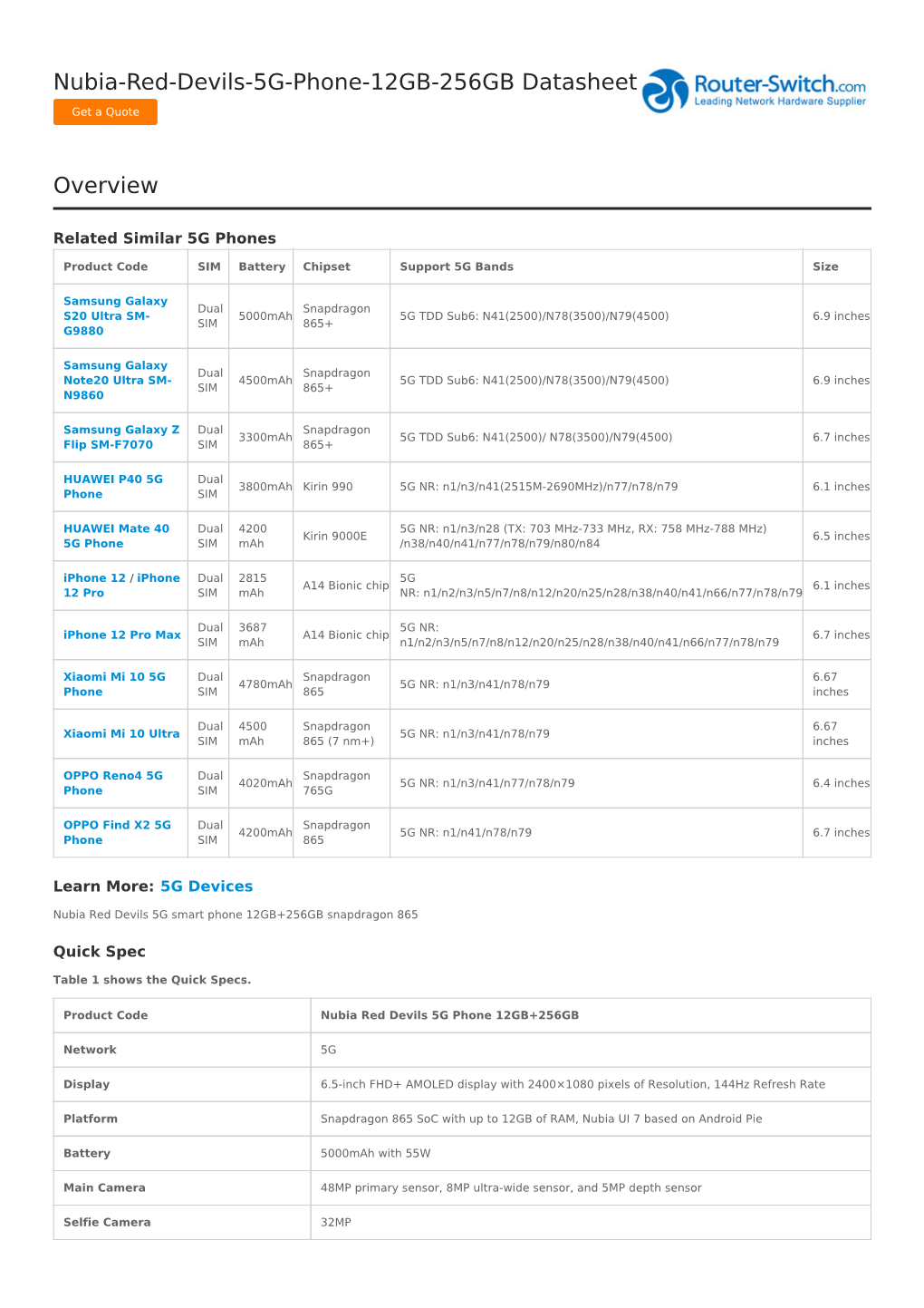 Nubia-Red-Devils-5G-Phone-12GB-256GB Datasheet