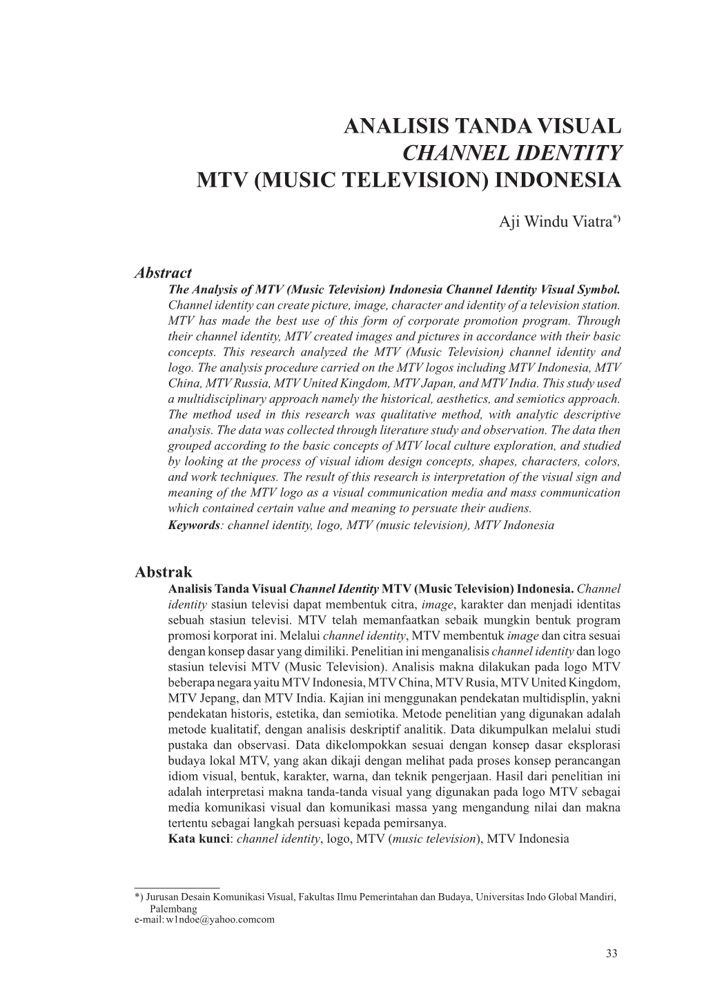 Analisis Tanda Visual Channel Identity Mtv (Music Television) Indonesia
