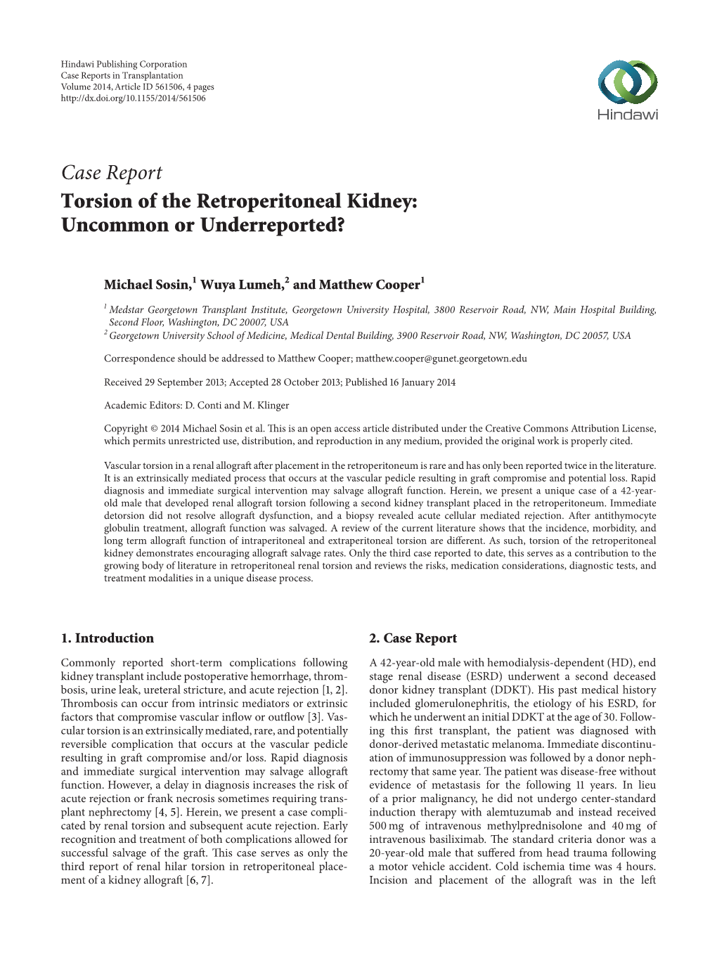 Case Report Torsion of the Retroperitoneal Kidney: Uncommon Or Underreported?