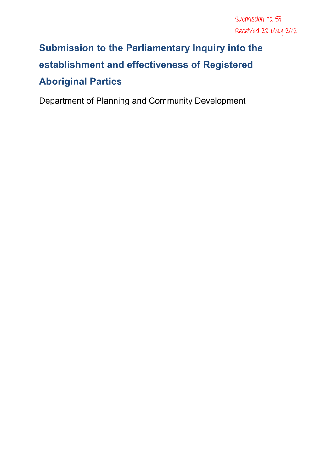 Submission to the Parliamentary Inquiry Into the Establishment and Effectiveness of Registered Aboriginal Parties