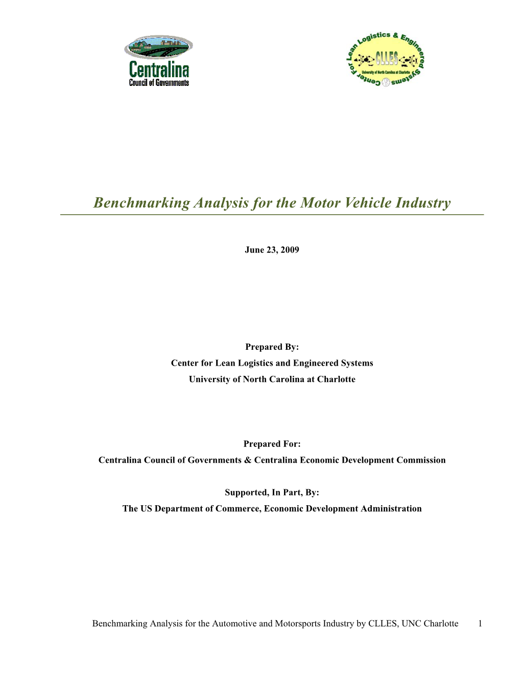 Benchmarking Analysis for the Motor Vehicle Industry