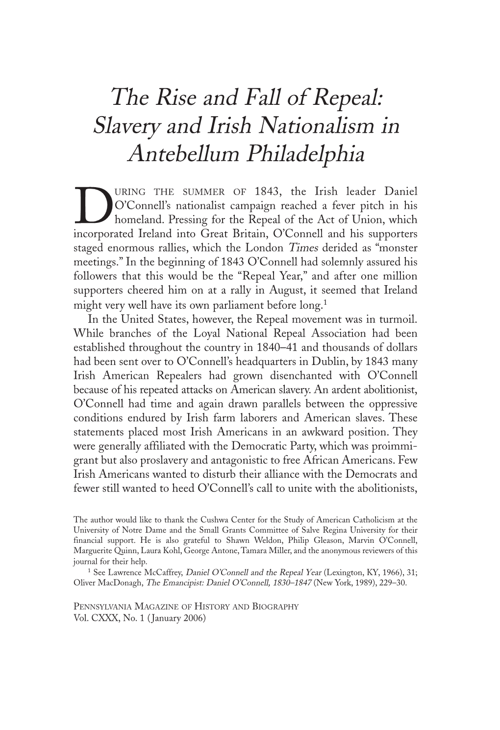 Slavery and Irish Nationalism in Antebellum Philadelphia