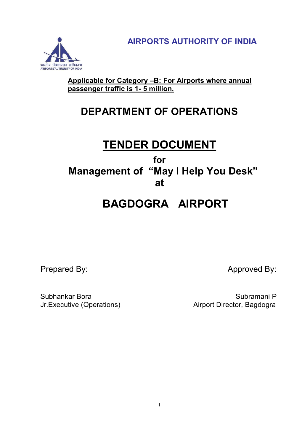 Tender Document Bagdogra Airport