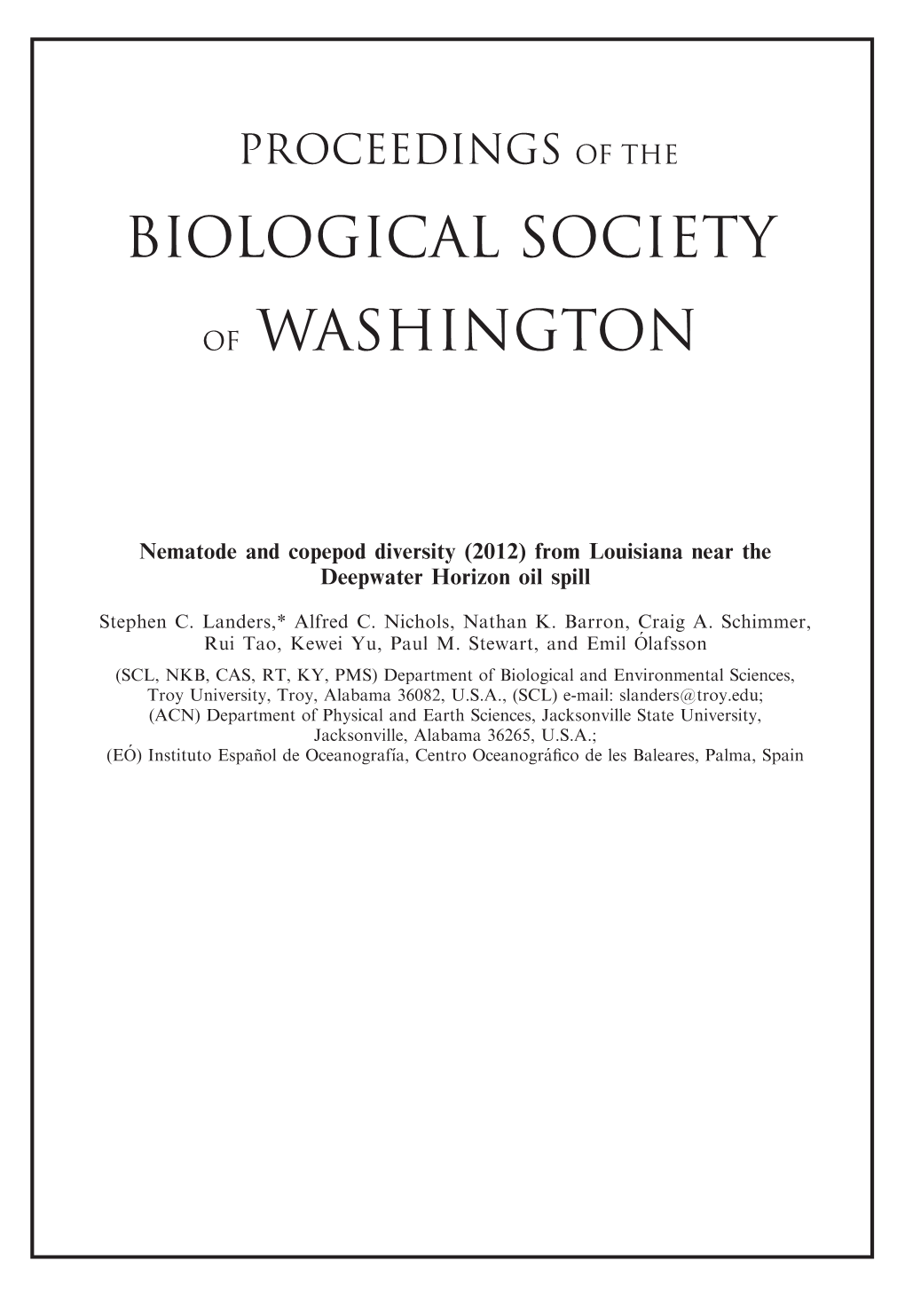 Nematode and Copepod Diversity (2012) from Louisiana Near the Deepwater Horizon Oil Spill