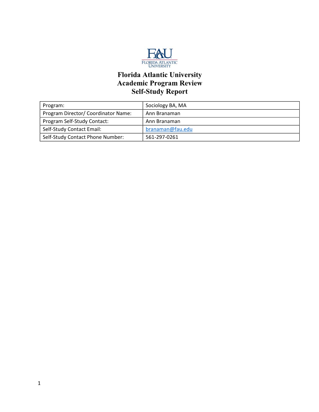 Florida Atlantic University Academic Program Review Self-Study Report