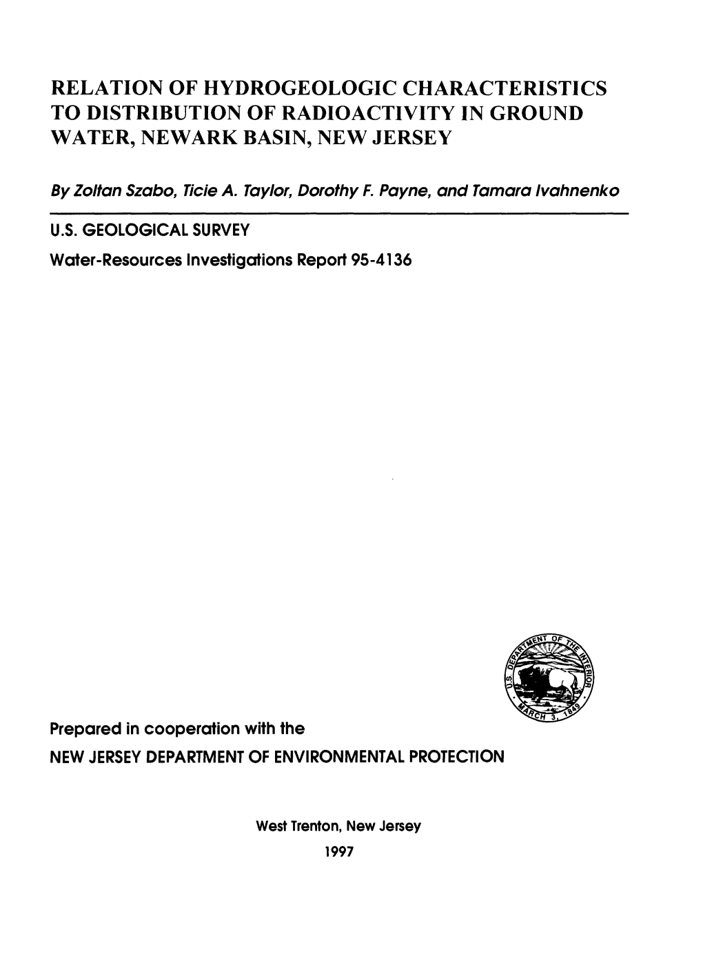 Relation of Hydrogeologic Characteristics to Distribution of Radioactivity in Ground Water, Newark Basin, New Jersey