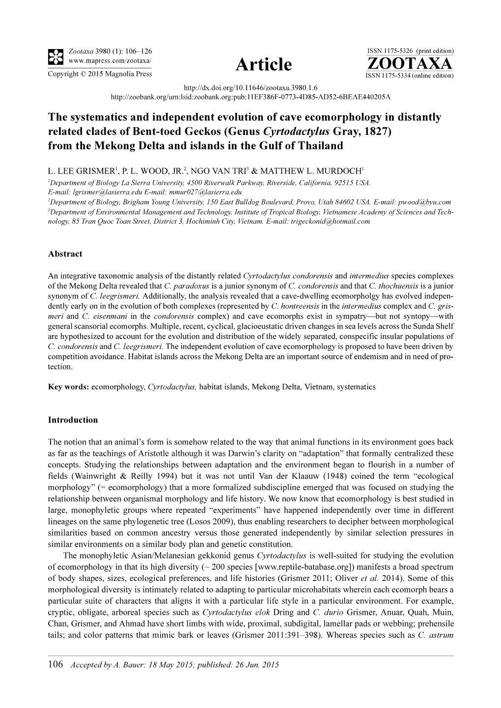 The Systematics and Independent Evolution of Cave Ecomorphology in Distantly Related Clades of Bent-Toed Geckos