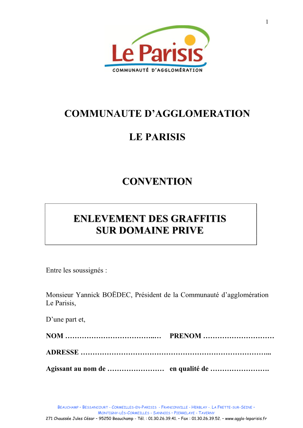 Communaute D'agglomeration Le Parisis Convention Enlevement Des