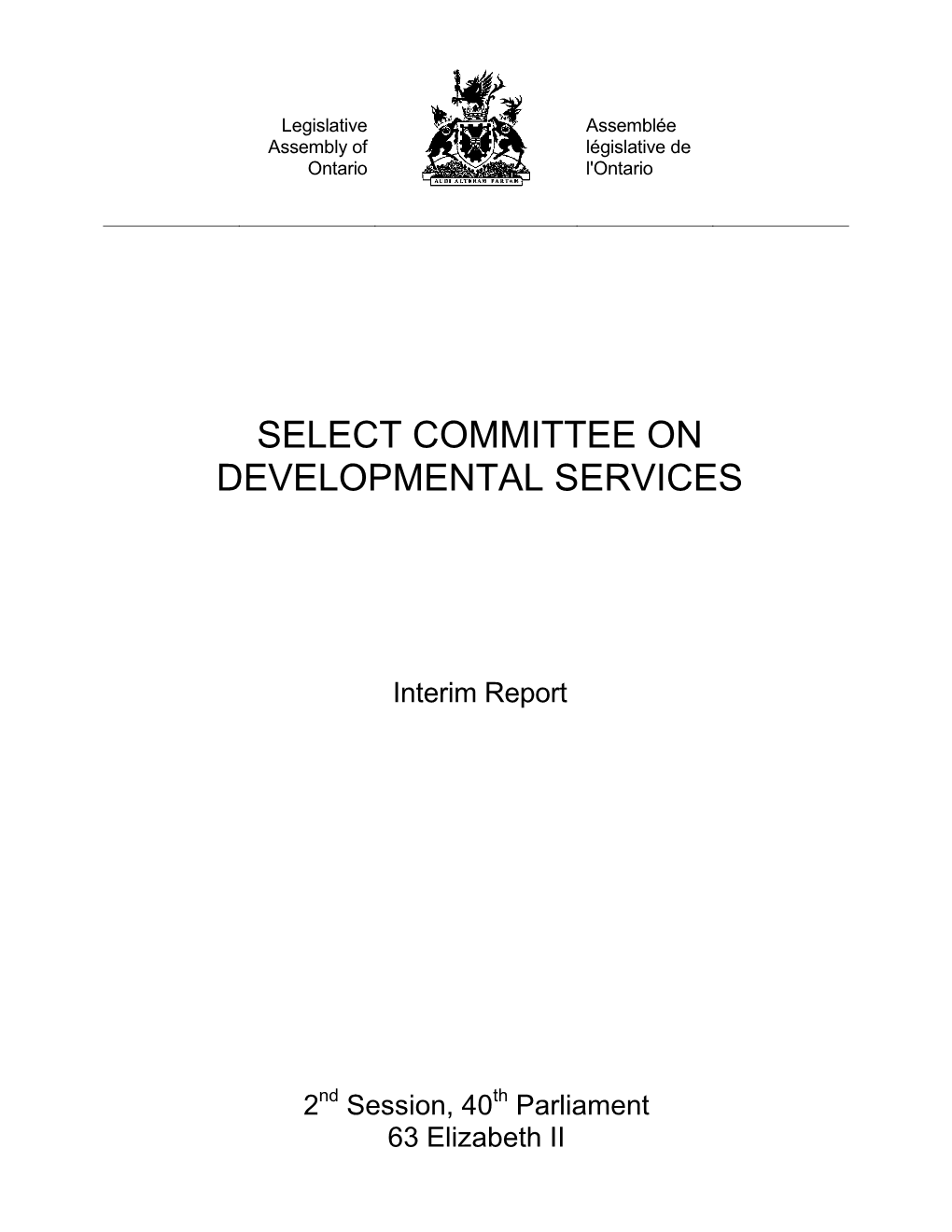 Select Committee on Developmental Services Interim Report