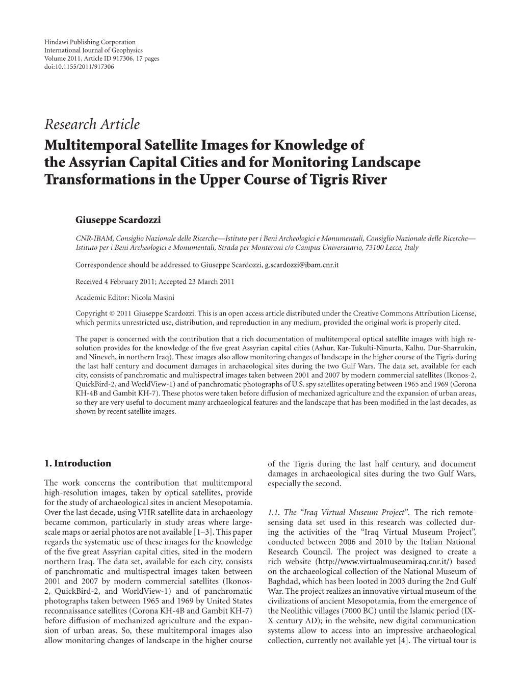 Multitemporal Satellite Images for Knowledge of the Assyrian Capital Cities and for Monitoring Landscape Transformations in the Upper Course of Tigris River