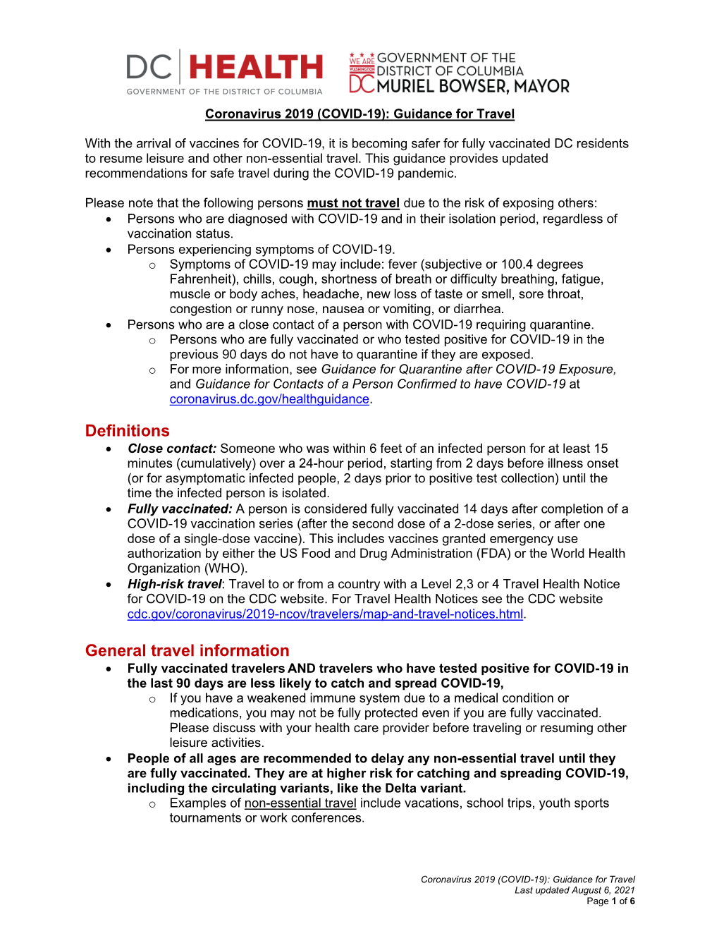 Updated Guidance for Travel During the COVID-19 Pandemic