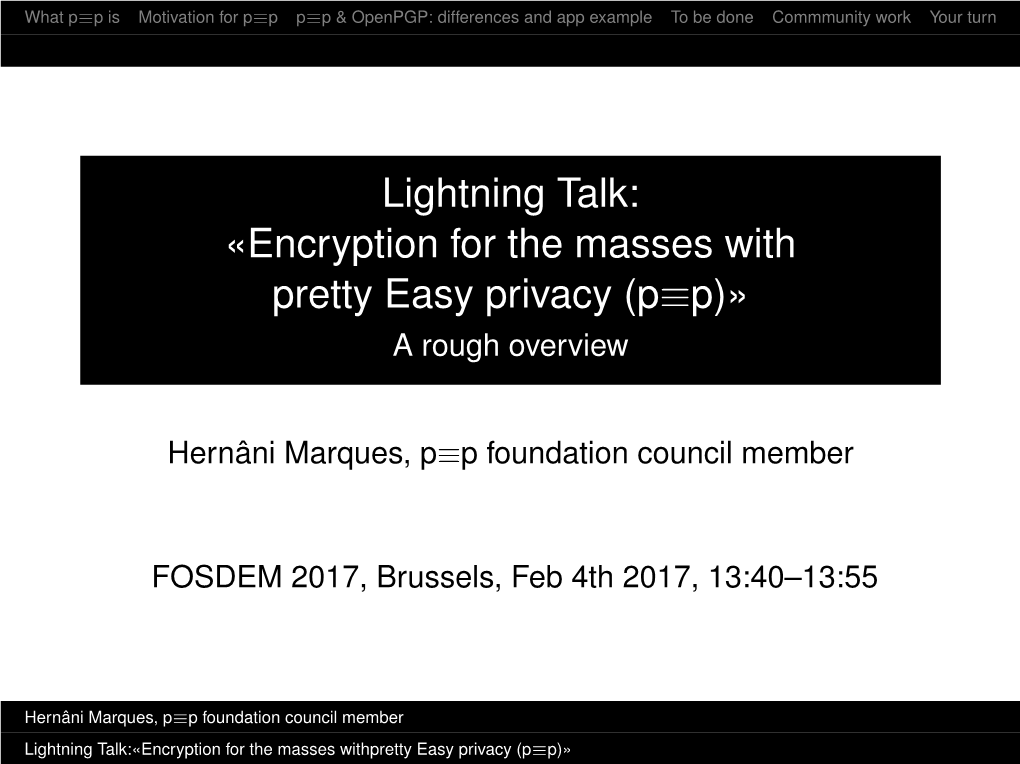 Lightning Talk: «Encryption for the Masses with Pretty Easy Privacy (Pp