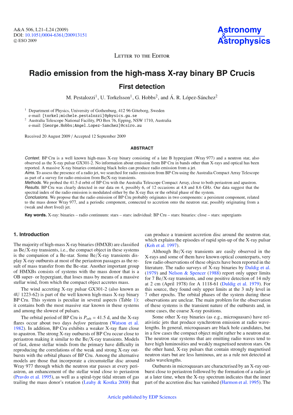 Radio Emission from the High-Mass X-Ray Binary BP Crucis First Detection M