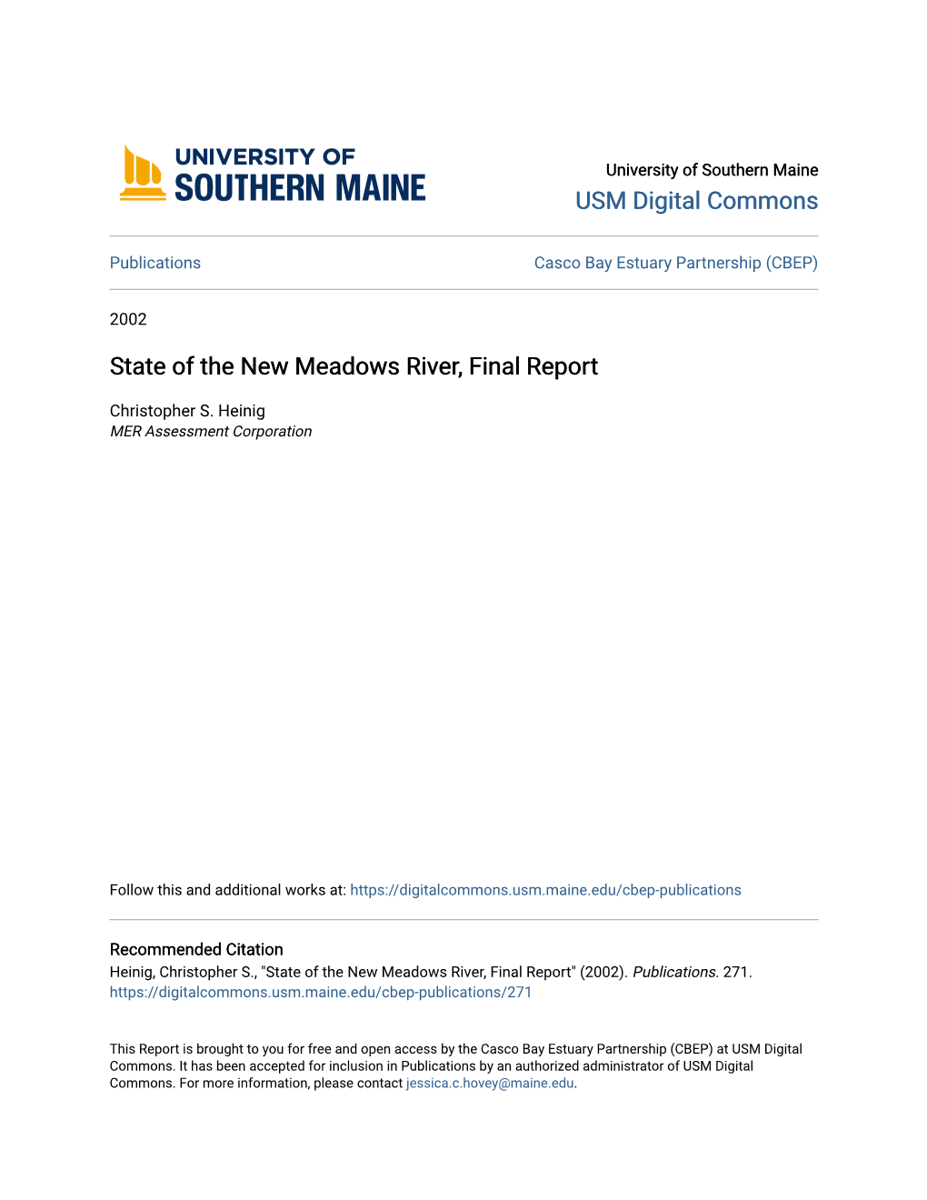 State of the New Meadows River, Final Report