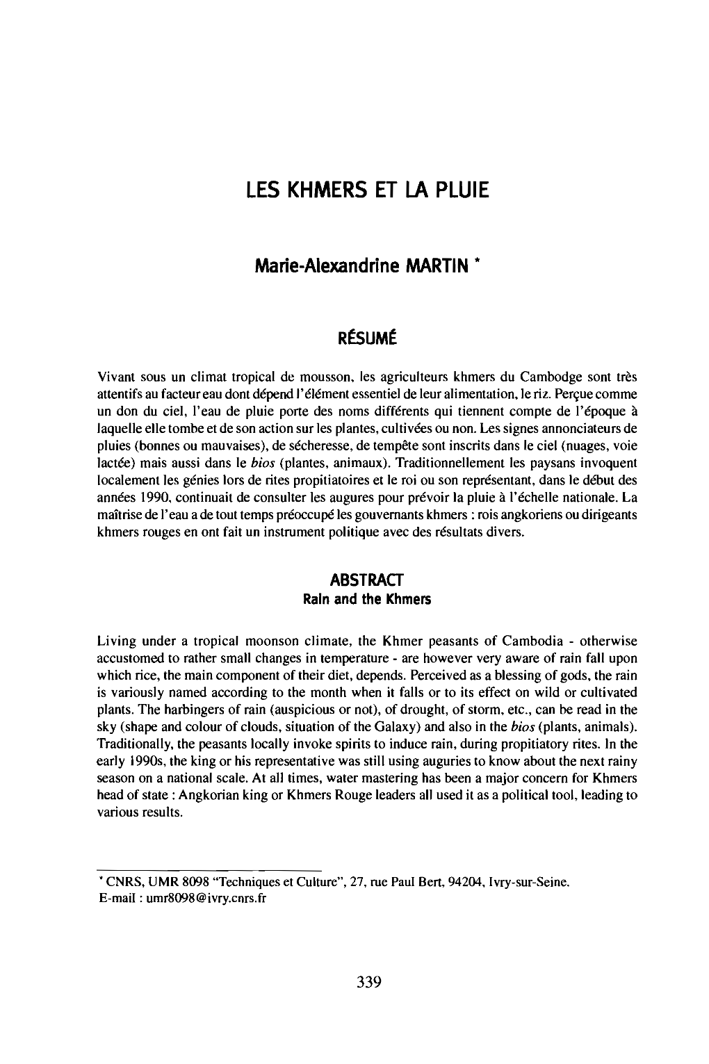 Les Khmers Et La Pluie