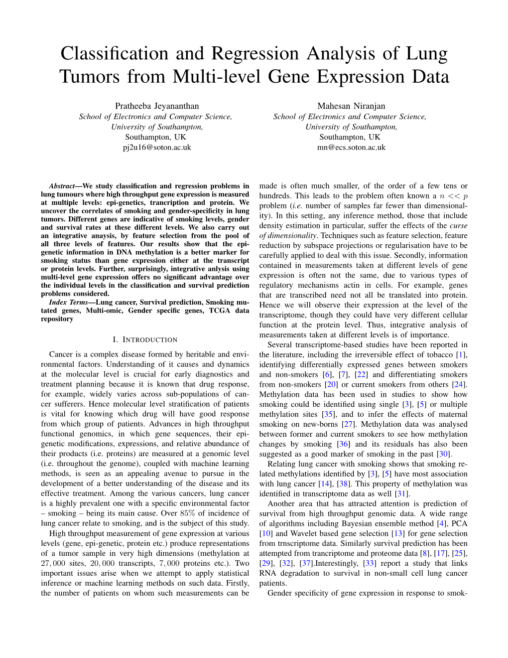 Classification and Regression Analysis of Lung Tumors from Multi