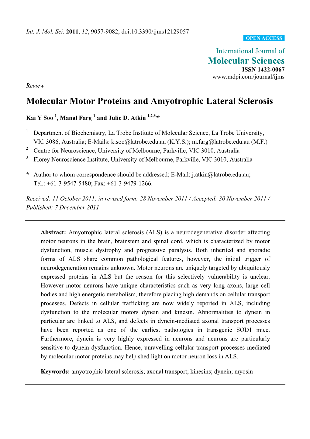 Molecular Motor Proteins and Amyotrophic Lateral Sclerosis