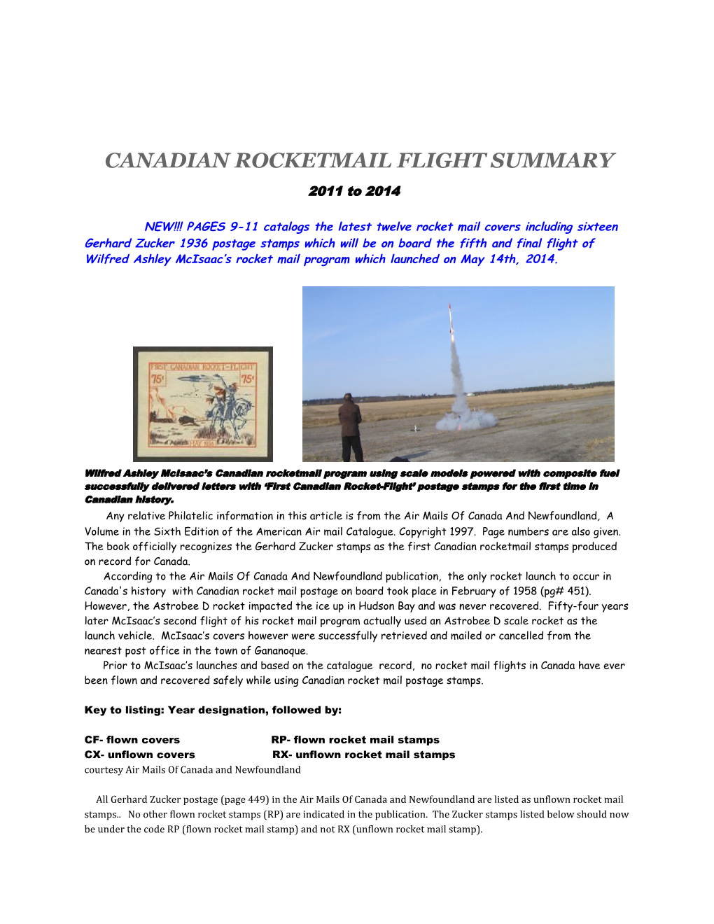 ​Canadian Rocketmail Flight Summary