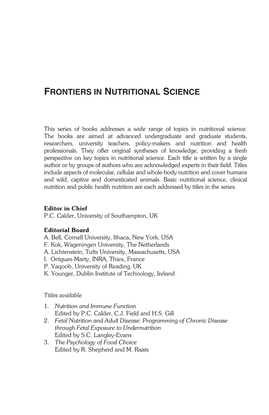 Frontiers in Nutritional Science